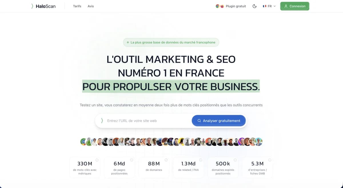 Page d'accueil d'Haloscan — outil SEO français tout-en-un