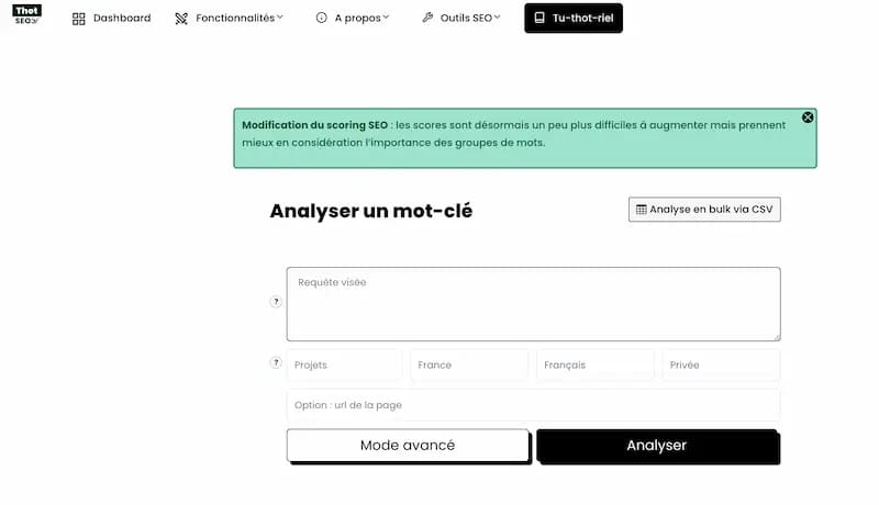 Aperçu du Dashboard Thot SEO