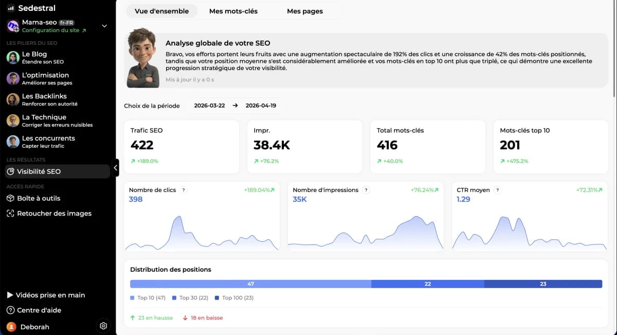 Interface de l'agent technique Sedestral, audit SEO automatique avec détection des erreurs