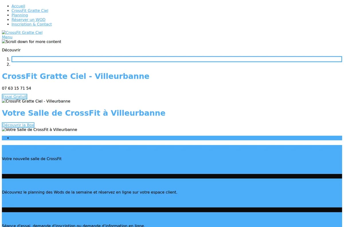 Site CrossFit Gratte-Ciel avant la refonte : ancien WordPress de 4 pages au design cassé
