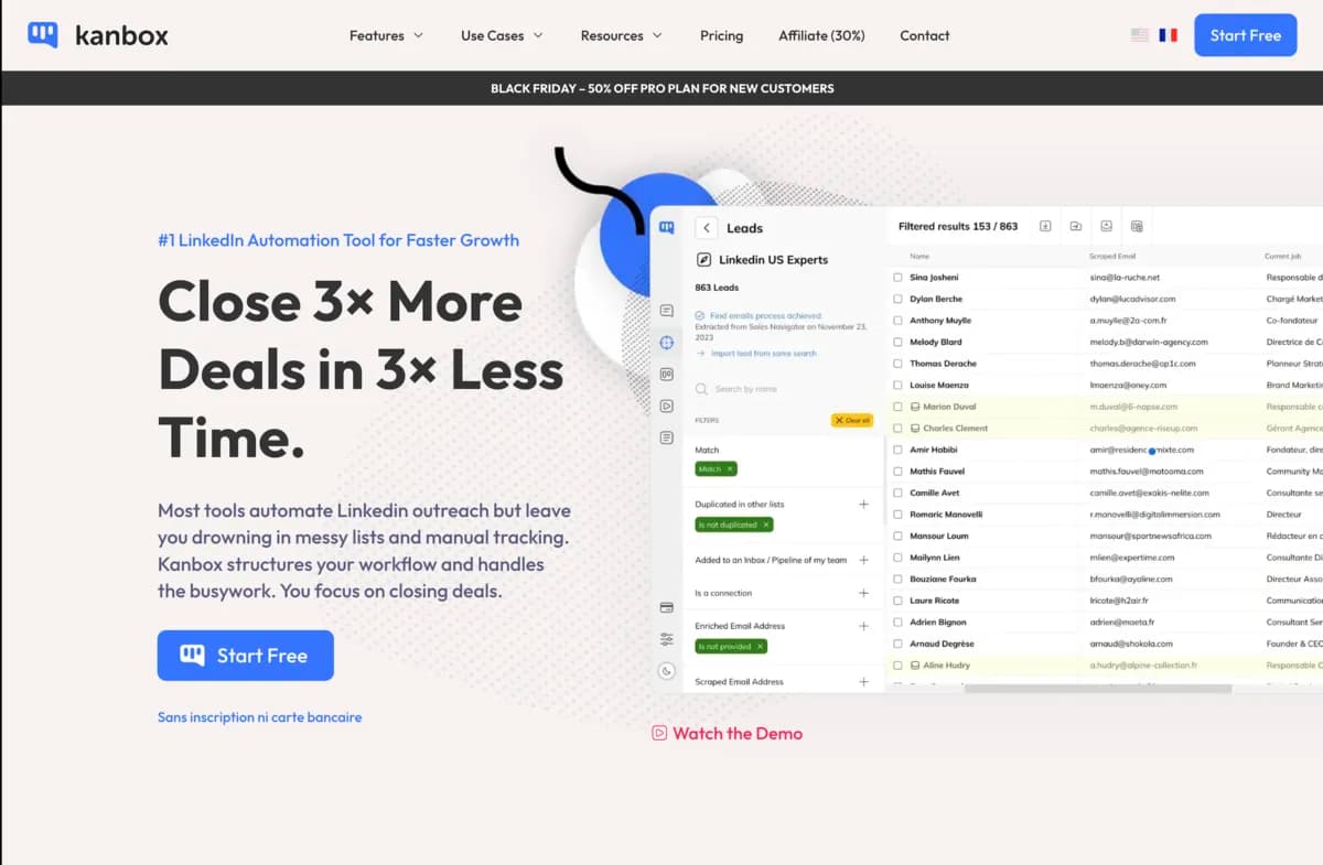 Site Kanbox avant la refonte — ancien design Framer en anglais