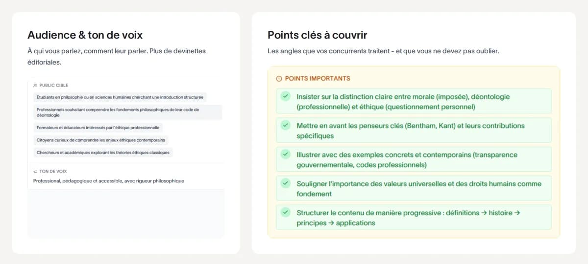 Public cible, ton de voix et points clés à couvrir dans un brief SEMrank